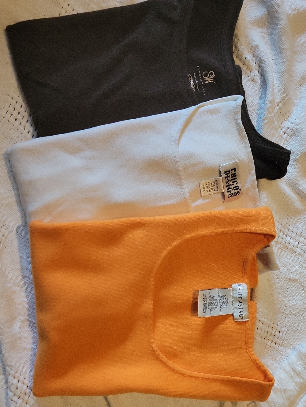 Pack of 3 Large Crewneck Sleeveless Tops / Tunucs - Brown, White, Tangerine.